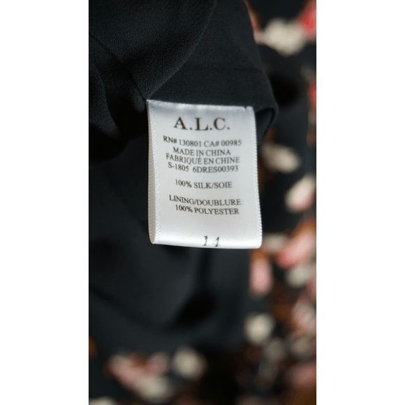 A.L.C. Carlo Silk‎ Wrap V Neck Floral Print Long Sleeve Mini Dress Size 14 Black - Picture 10 of 10
